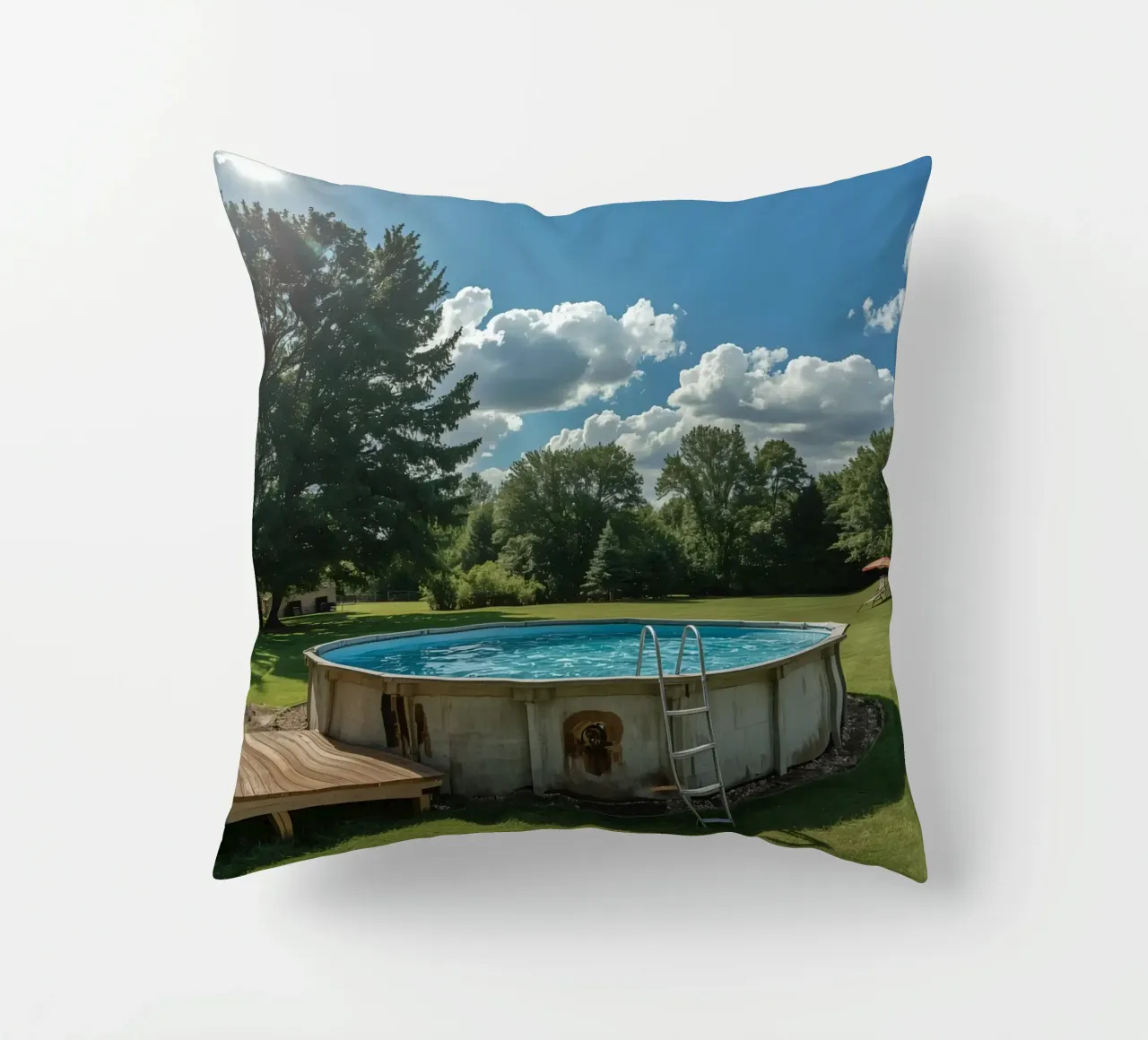 Piscina fuori terra con scala e terrazza in cortile cuscino da DesignDoodle