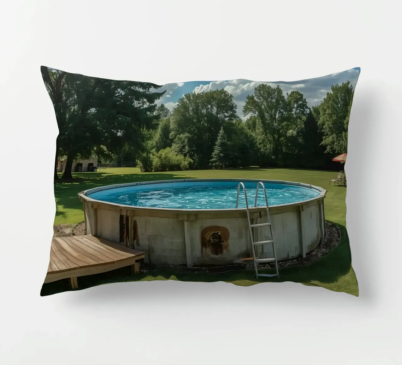 Piscina fuori terra con scala e terrazza in cortile cuscino da DesignDoodle