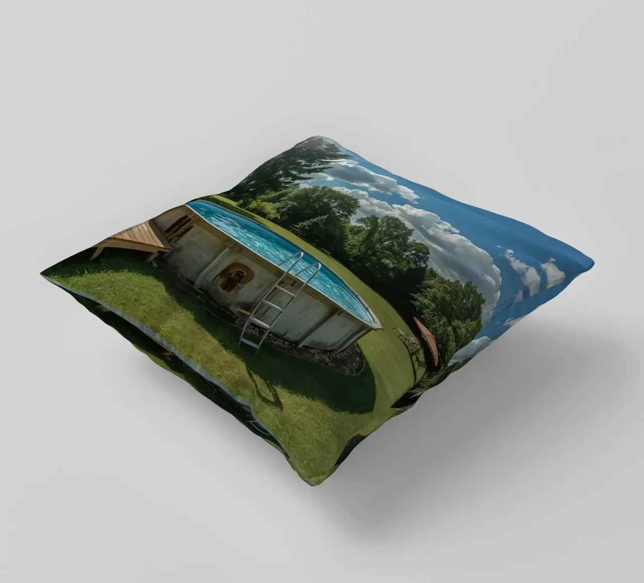 Piscina fuori terra con scala e terrazza in cortile cuscino da DesignDoodle