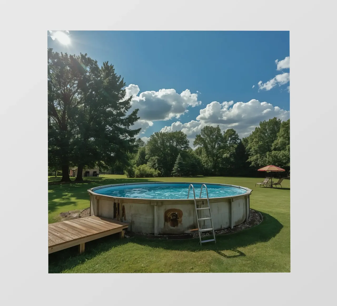 Piscina fuori terra con scala e terrazza in cortile telo in pvc da DesignDoodle