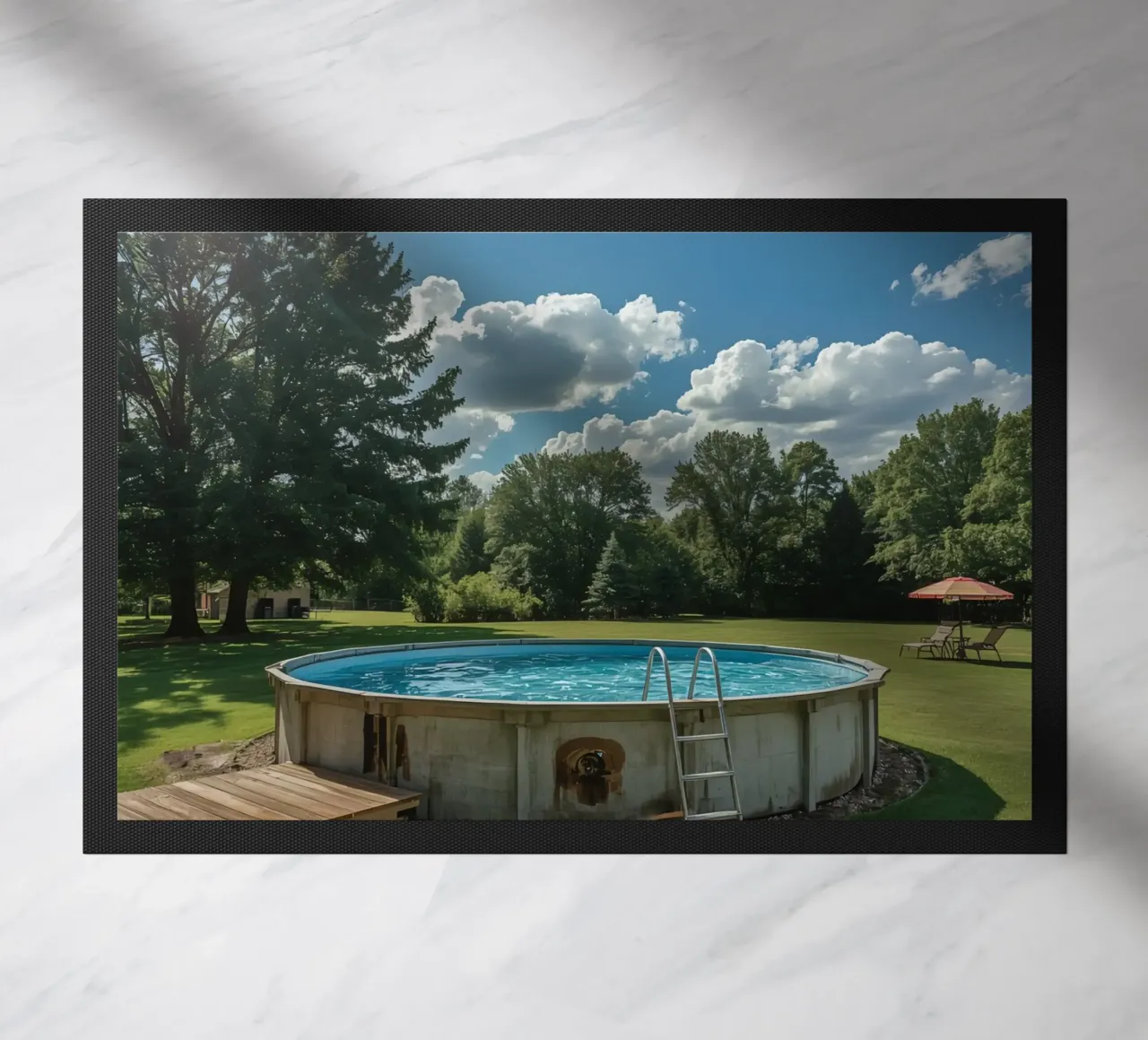 Piscina fuori terra con scala e terrazza in cortile zerbino da DesignDoodle