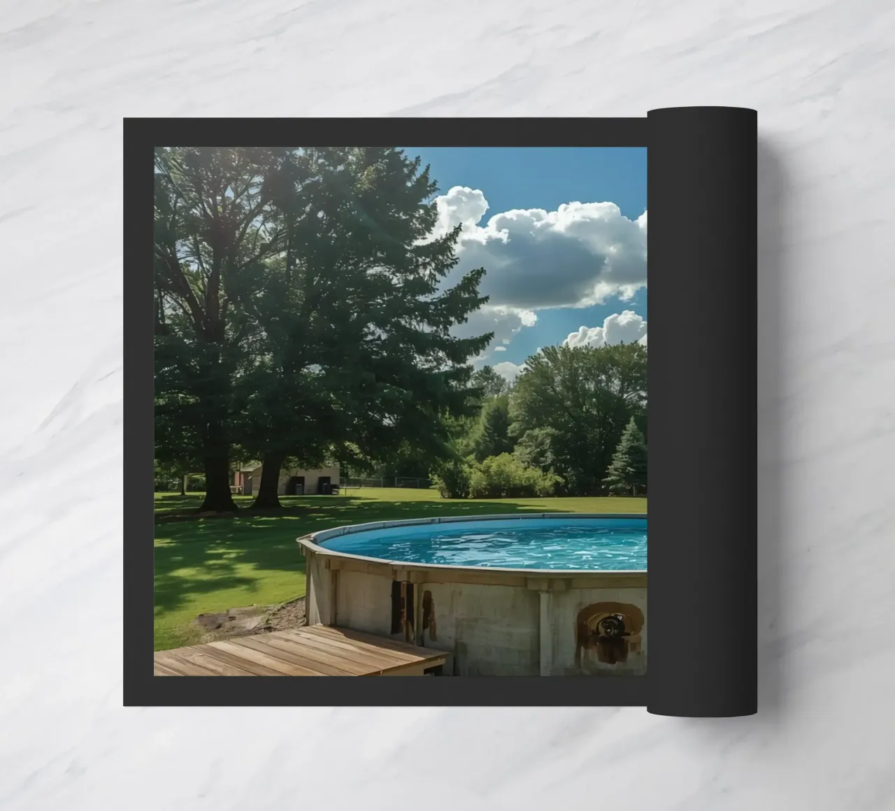 Piscina fuori terra con scala e terrazza in cortile zerbino da DesignDoodle