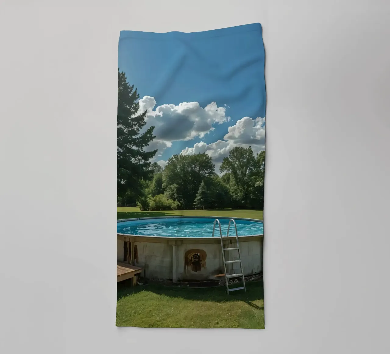 Piscina fuori terra con scala e terrazza in cortile asciugamano da bagno da DesignDoodle