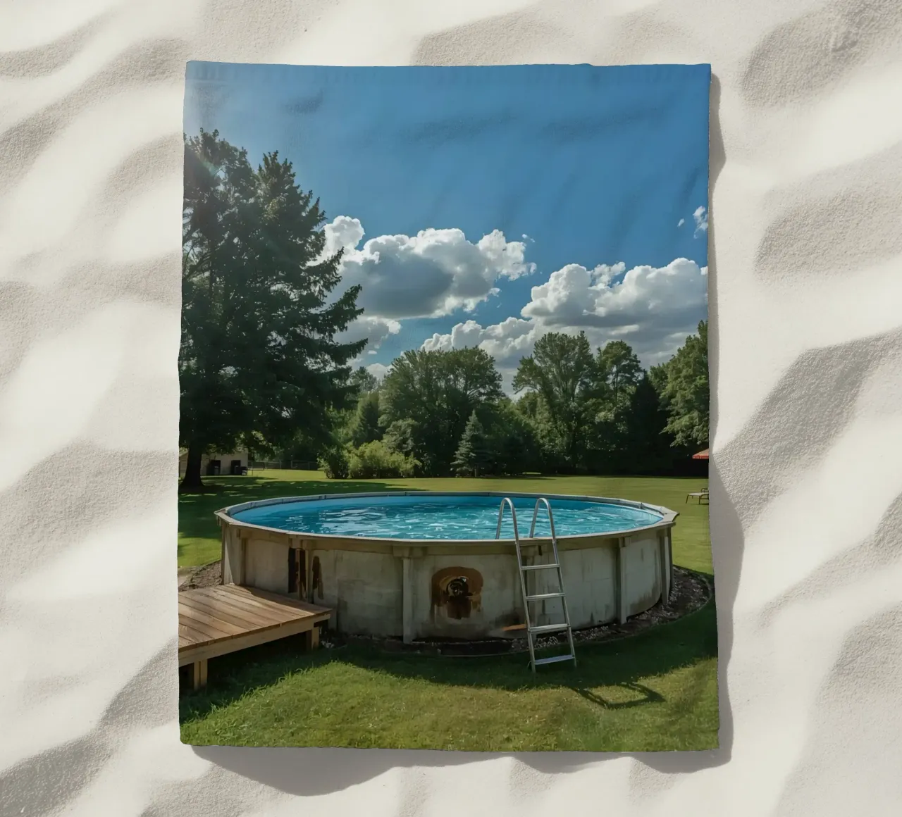 Piscina fuori terra con scala e terrazza in cortile telo mare da DesignDoodle