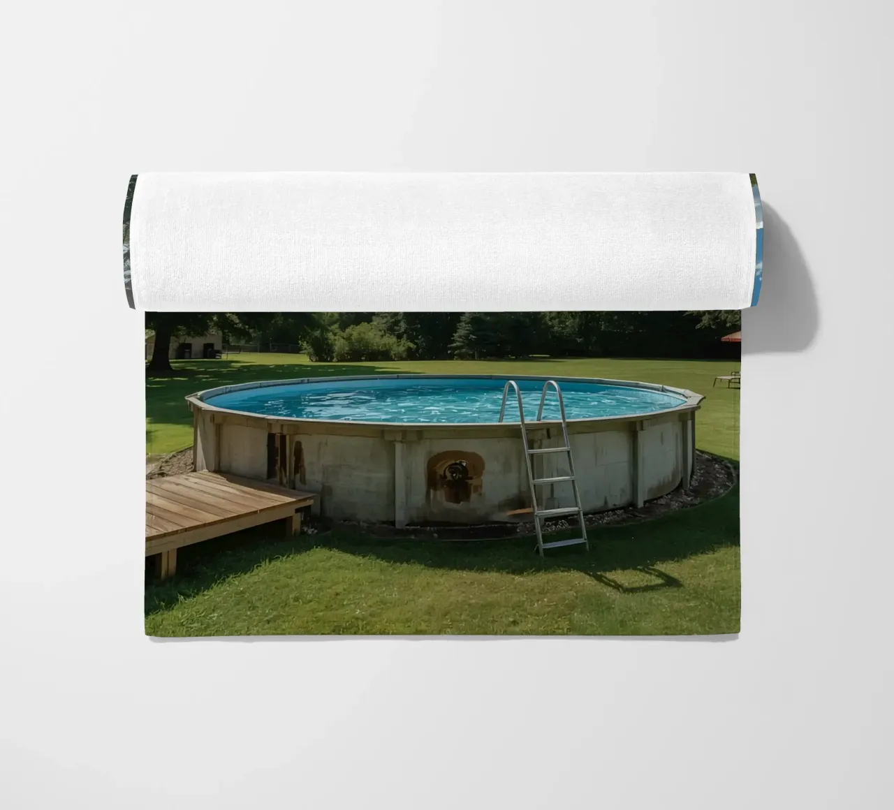 Piscina fuori terra con scala e terrazza in cortile telo mare da DesignDoodle