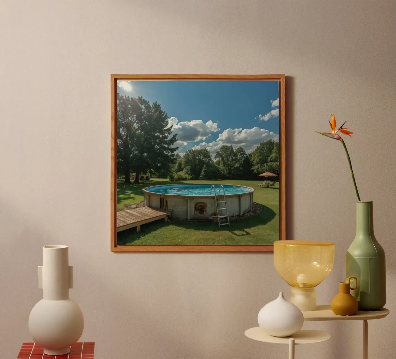 Piscina fuori terra con scala e terrazza in cortile alluminio dibond da DesignDoodle