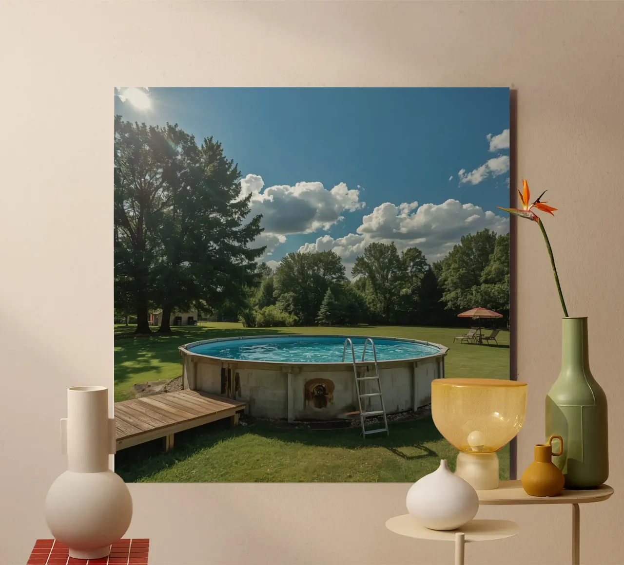 Piscina fuori terra con scala e terrazza in cortile alluminio dibond da DesignDoodle