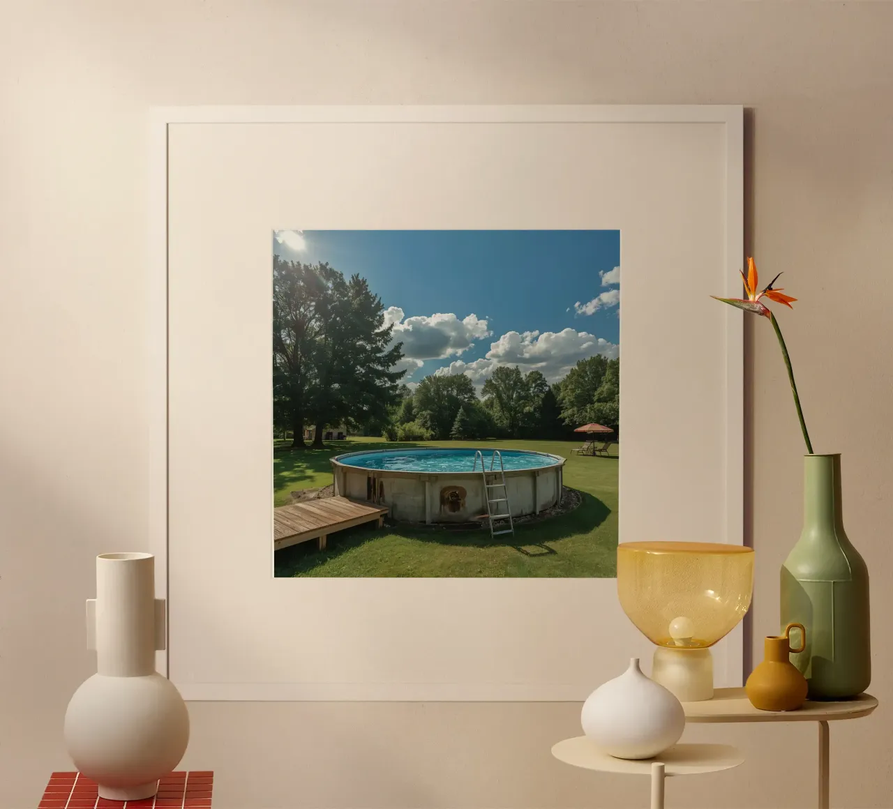 Piscina fuori terra con scala e terrazza in cortile carta hahnemühle da DesignDoodle