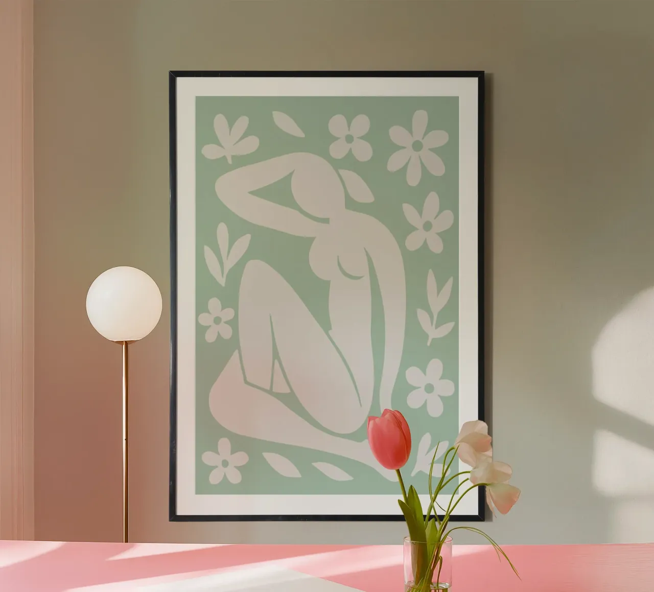 Fleur et forme (mint) poster con telaio in legno da treechild
