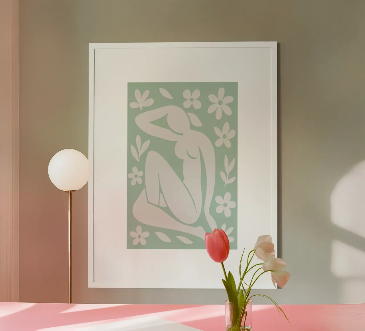 Fleur et forme (mint) poster con telaio in legno da treechild