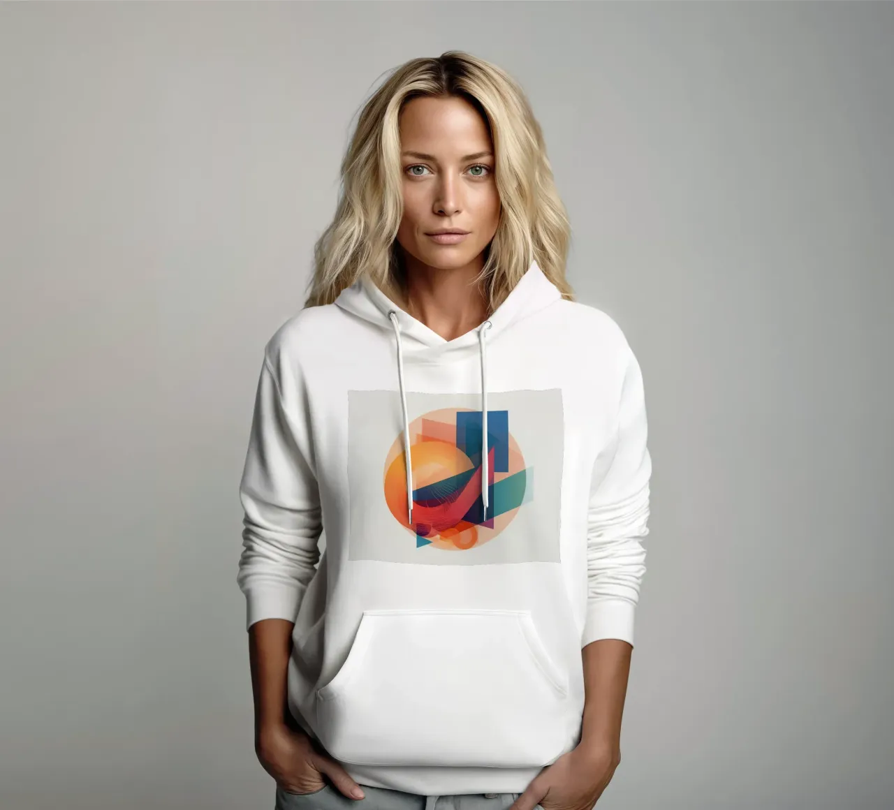 Composición geométrica abstracta con círculos, cuadrados y triángulos sudadera con capucha de DesignDoodle