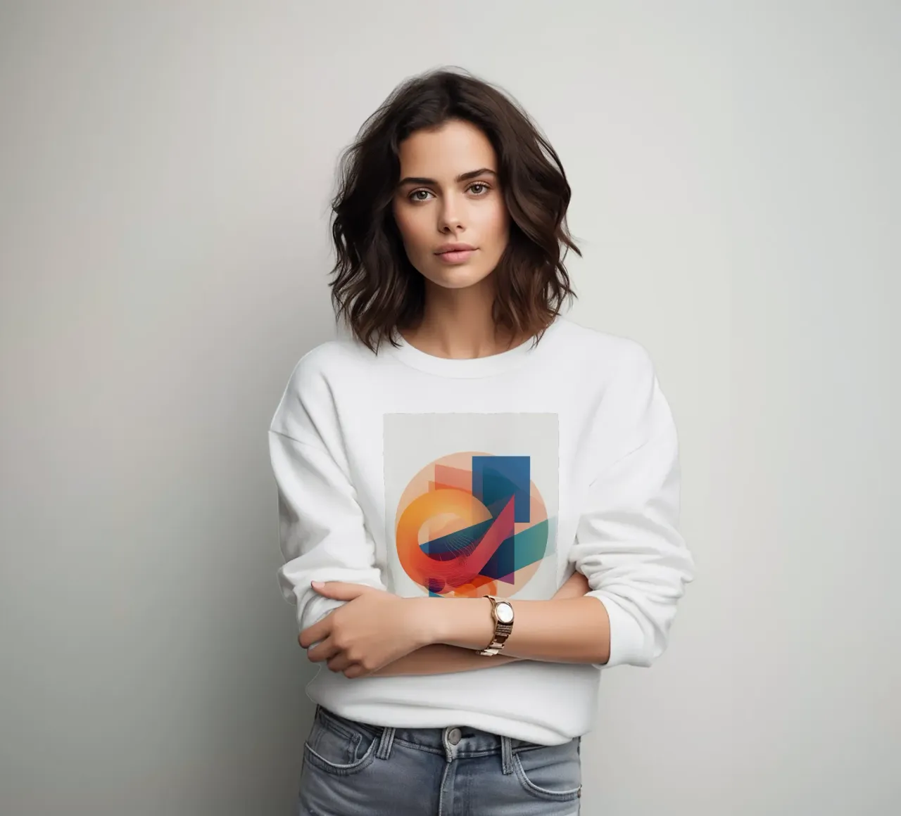 Abstract Geometric Composition with Circles Squares & Triang sweatshirt by DesignDoodle