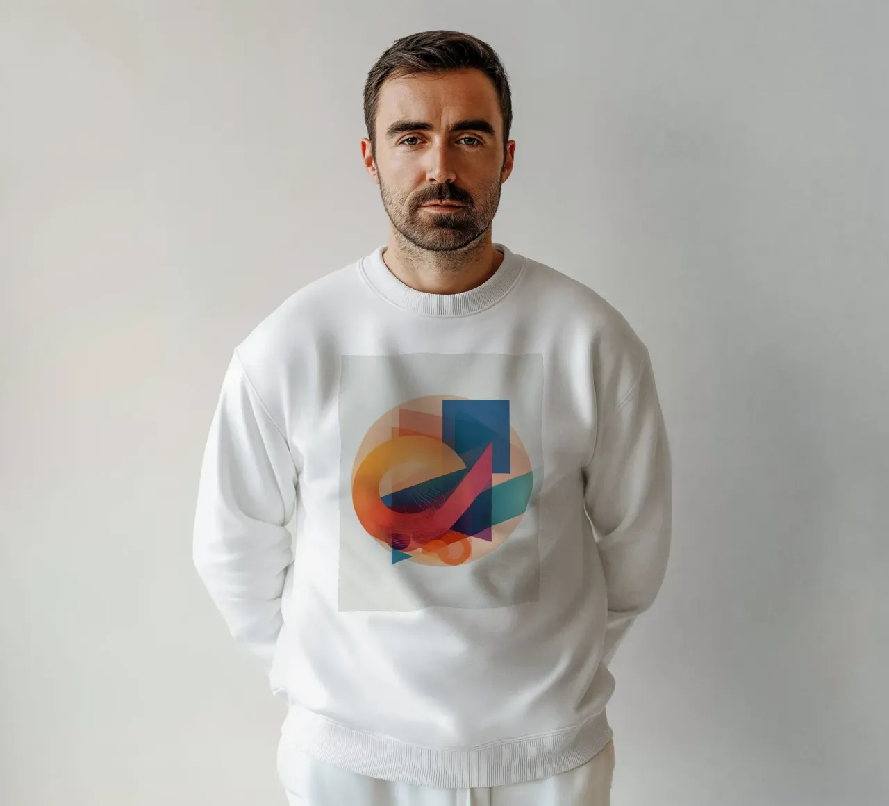 Composición geométrica abstracta con círculos, cuadrados y triángulos sudadera de DesignDoodle