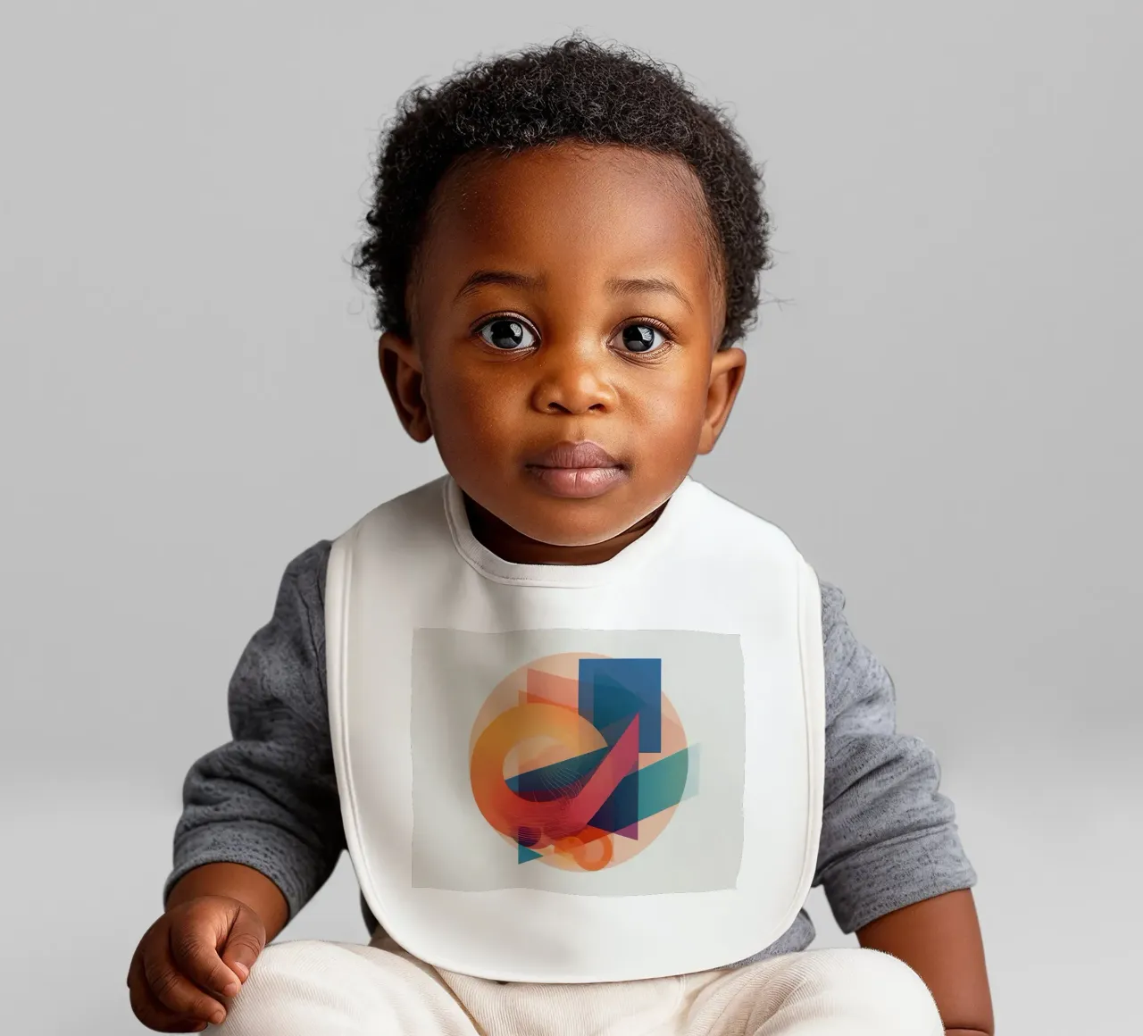 Abstract Geometric Composition with Circles Squares & Triang baby bib by DesignDoodle
