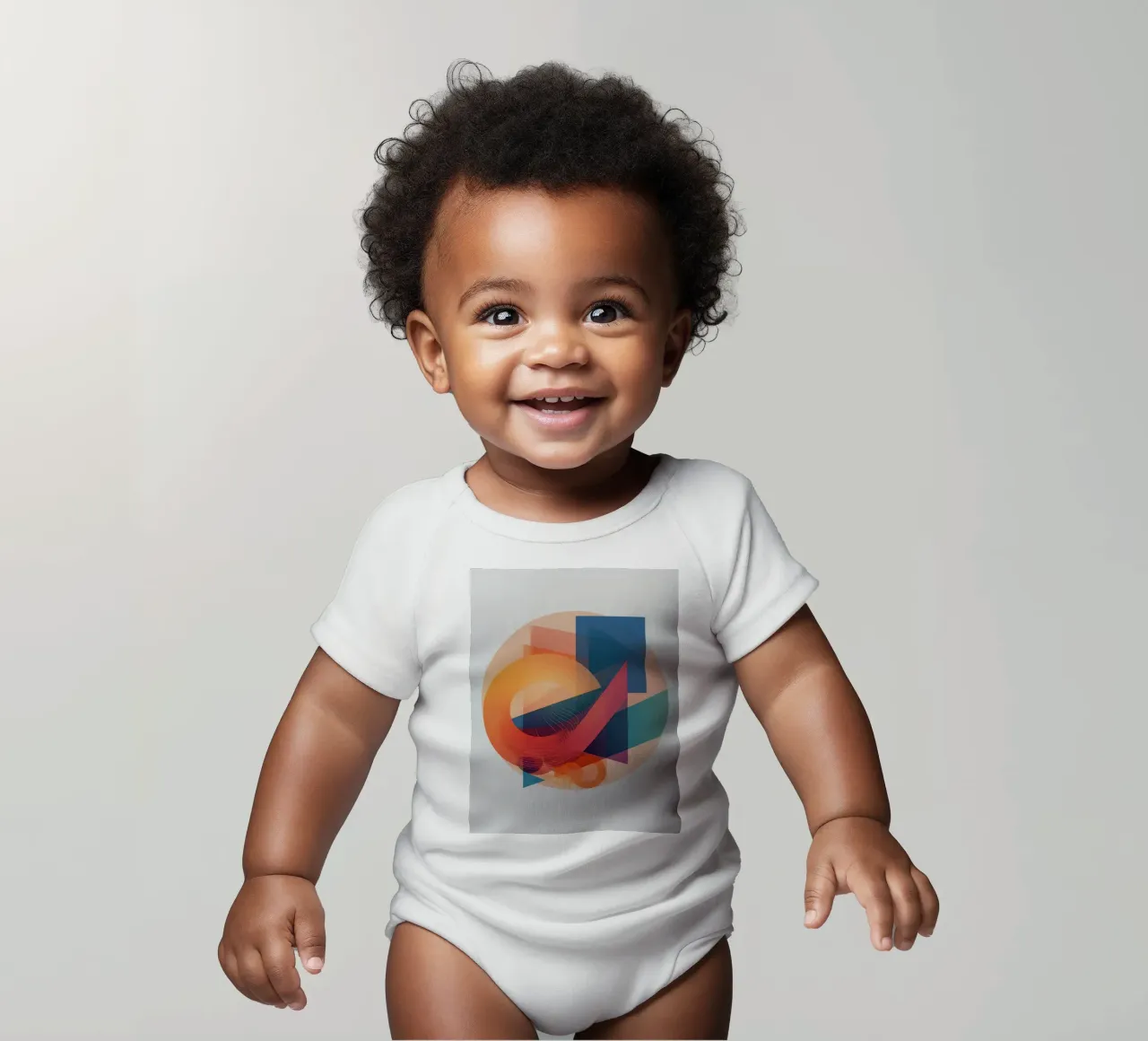 Abstract Geometric Composition with Circles Squares & Triang short-sleeve baby romper by DesignDoodle
