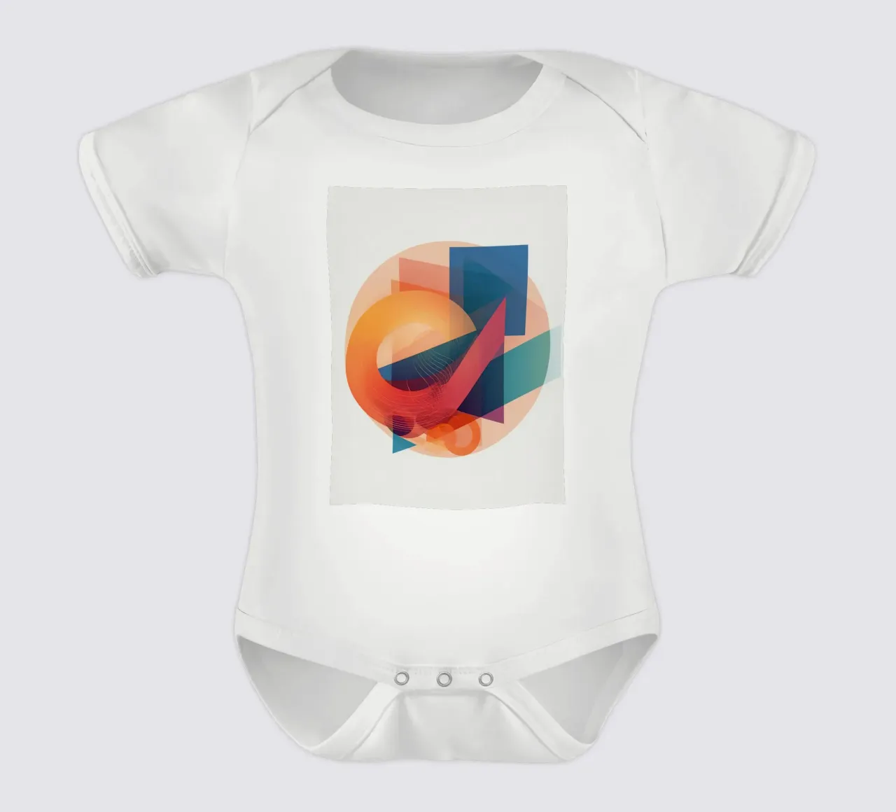 Abstract Geometric Composition with Circles Squares & Triang short-sleeve baby romper by DesignDoodle