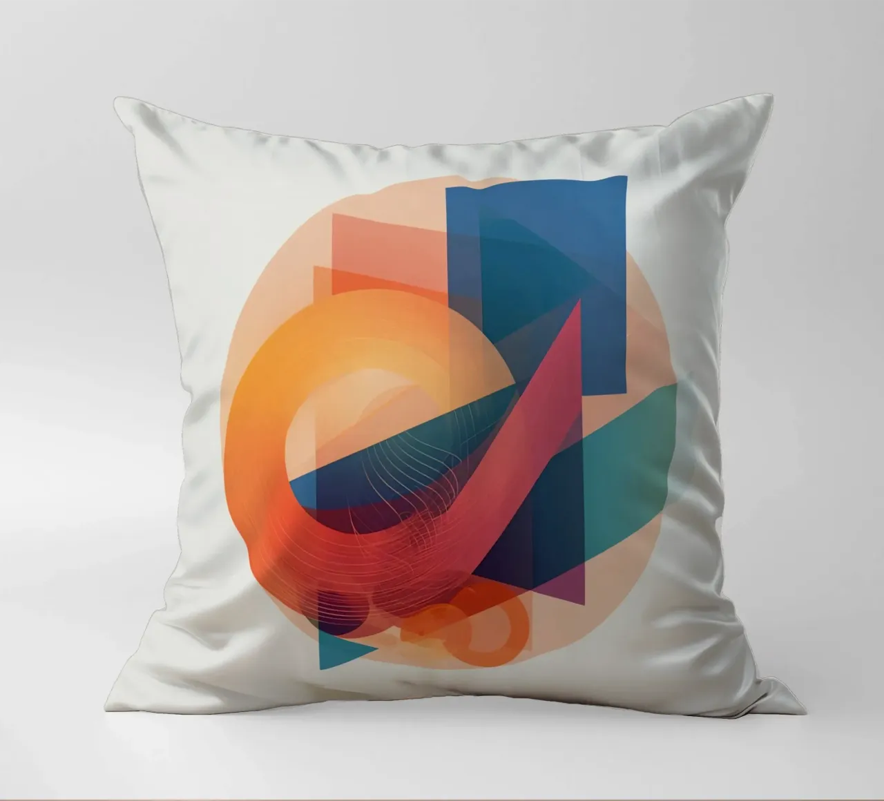 Abstract Geometric Composition with Circles Squares & Triang decorative cushion by DesignDoodle