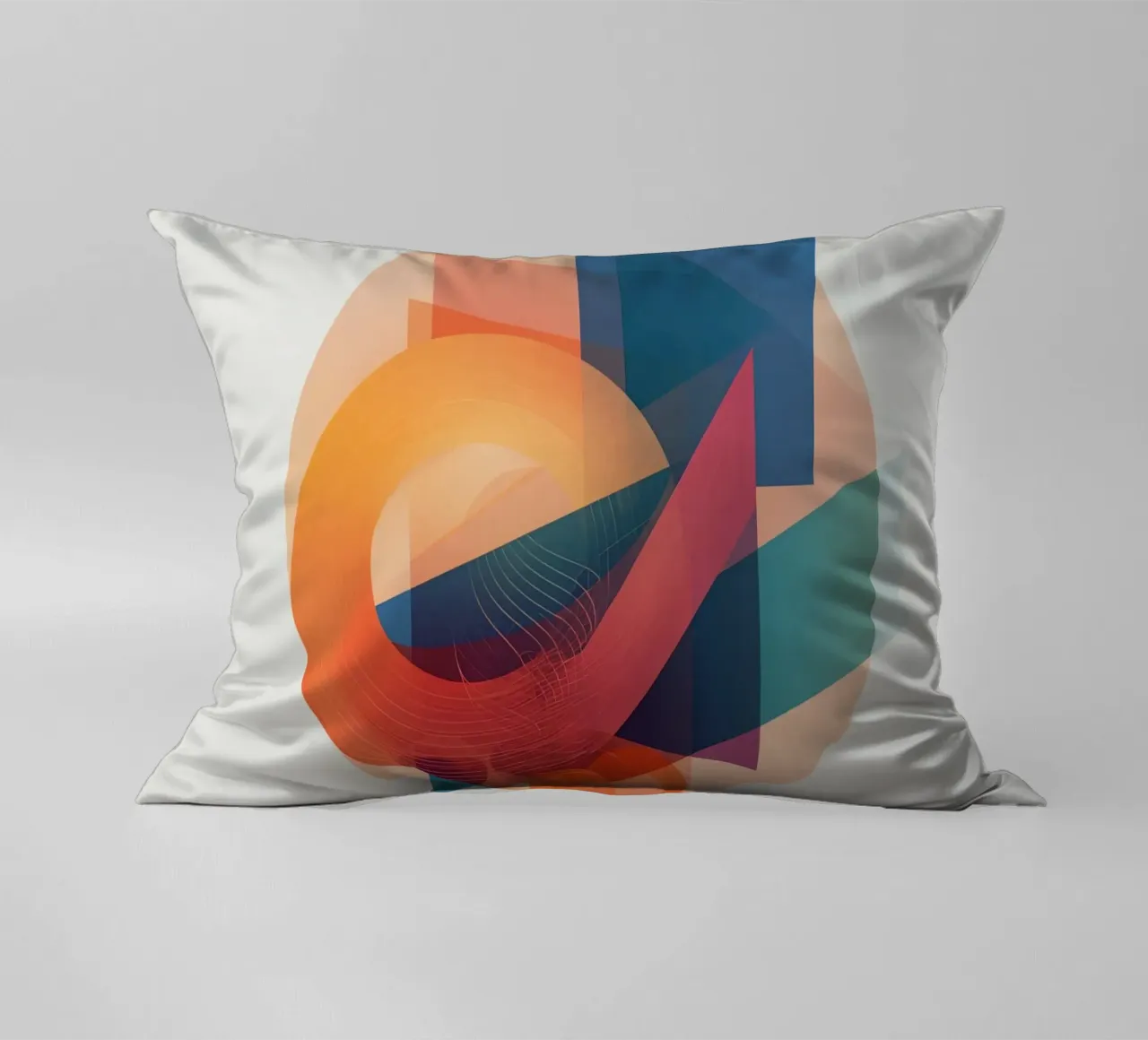 Abstract Geometric Composition with Circles Squares & Triang decorative cushion by DesignDoodle