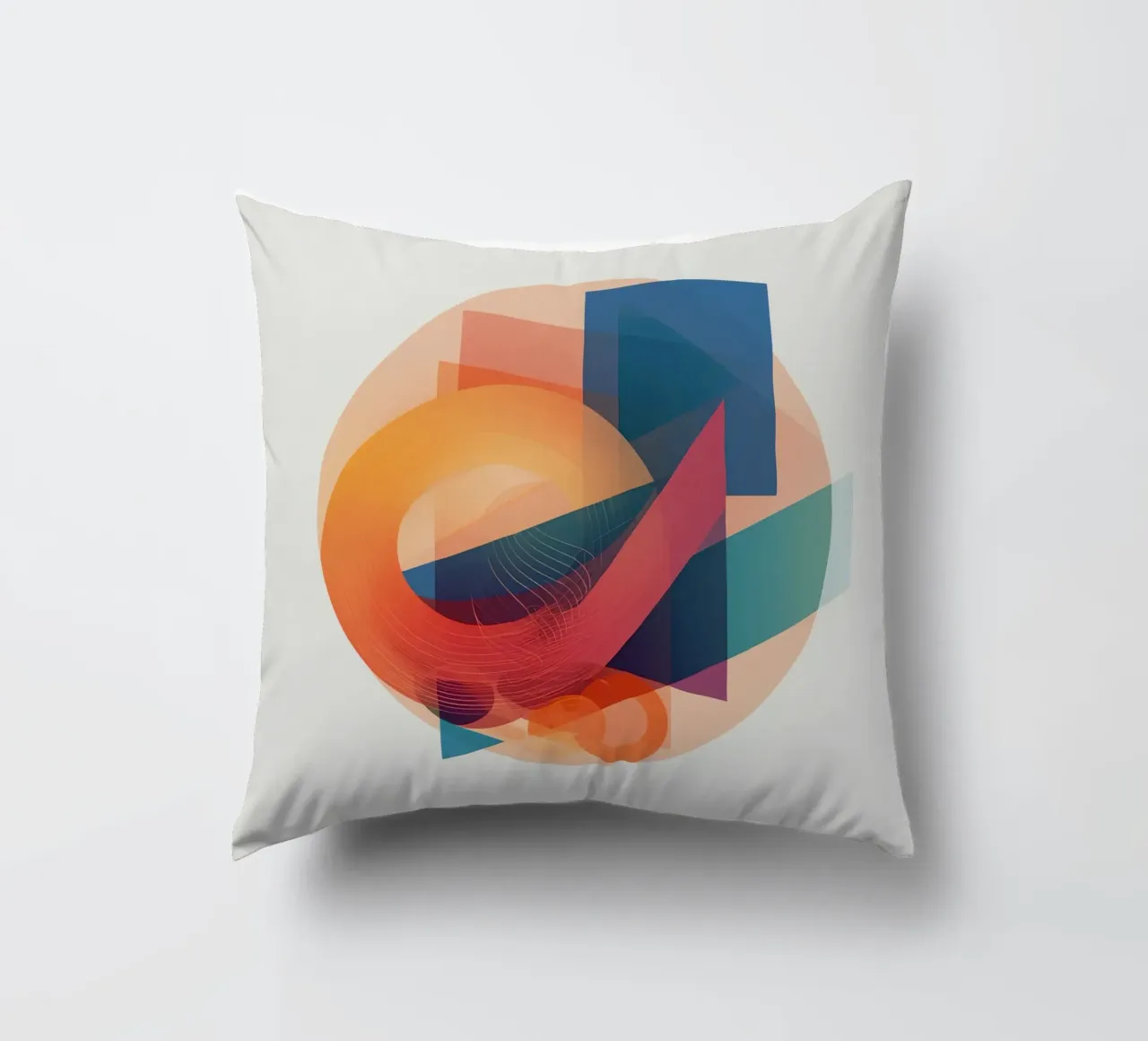 Abstract Geometric Composition with Circles Squares & Triang decorative cushion by DesignDoodle