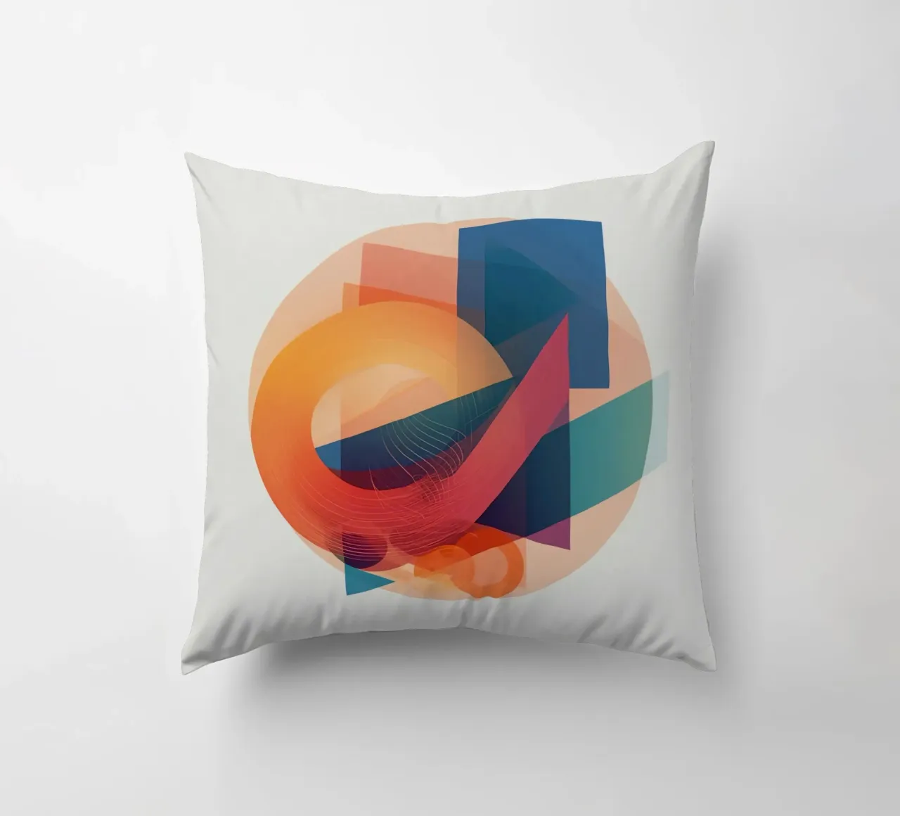Abstract Geometric Composition with Circles Squares & Triang decorative cushion by DesignDoodle