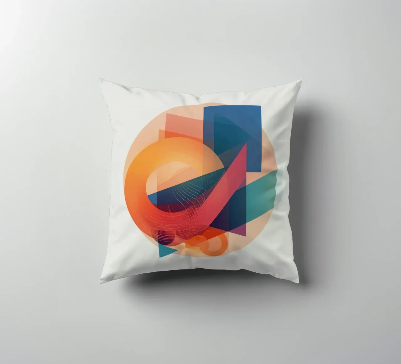 Abstract Geometric Composition with Circles Squares & Triang decorative cushion by DesignDoodle