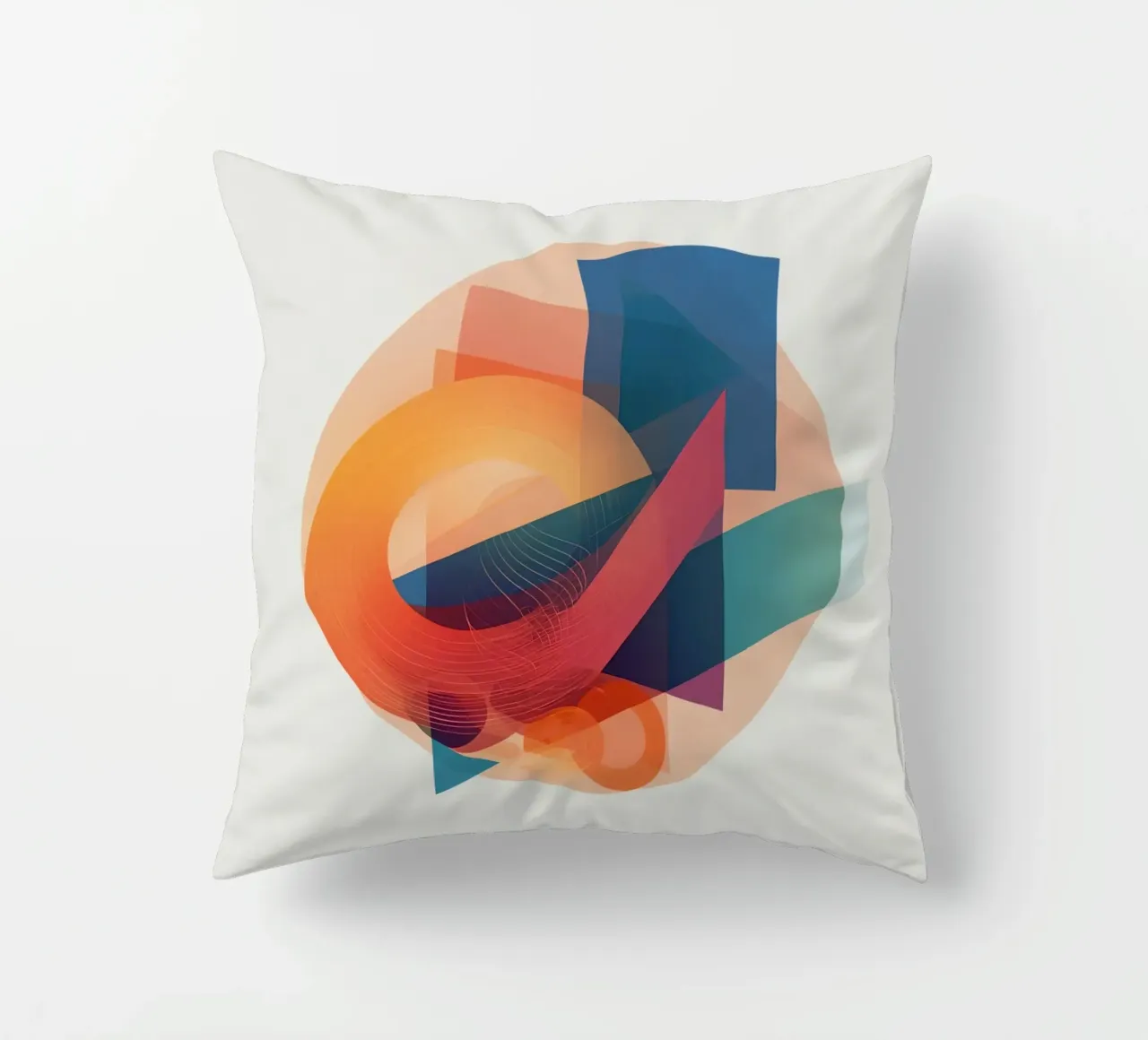 Abstract Geometric Composition with Circles Squares & Triang decorative cushion by DesignDoodle