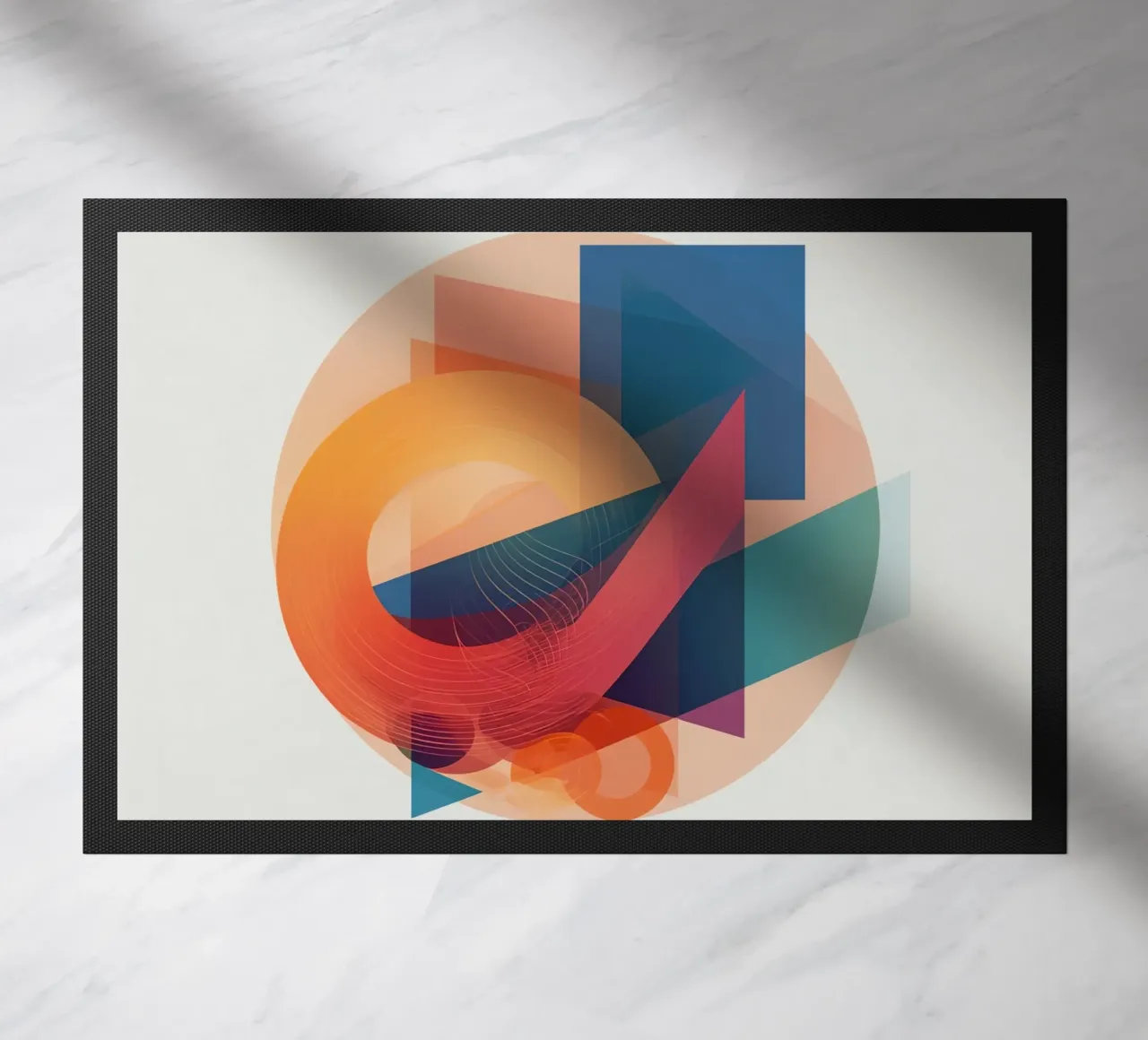 Abstract Geometric Composition with Circles Squares & Triang doormat by DesignDoodle