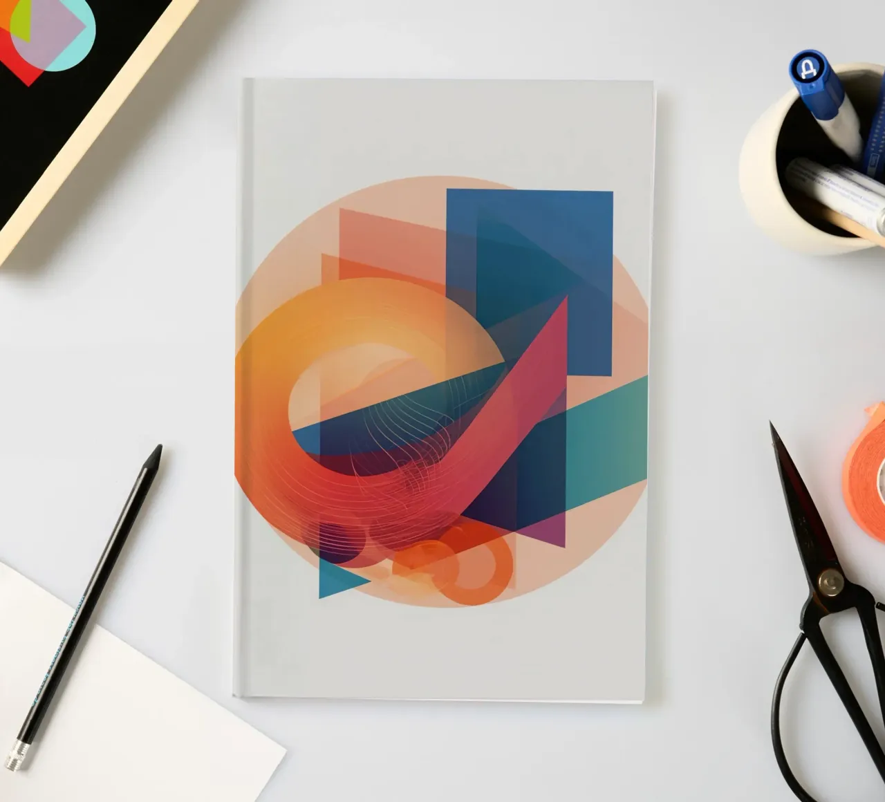 Abstract Geometric Composition with Circles Squares & Triang notebook by DesignDoodle
