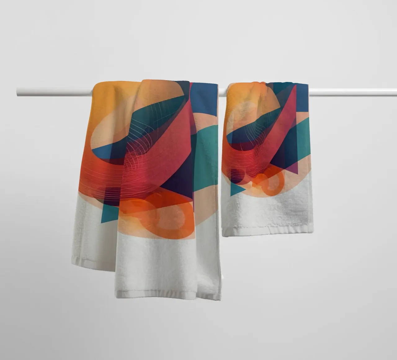Abstract Geometric Composition with Circles Squares & Triang towel by DesignDoodle