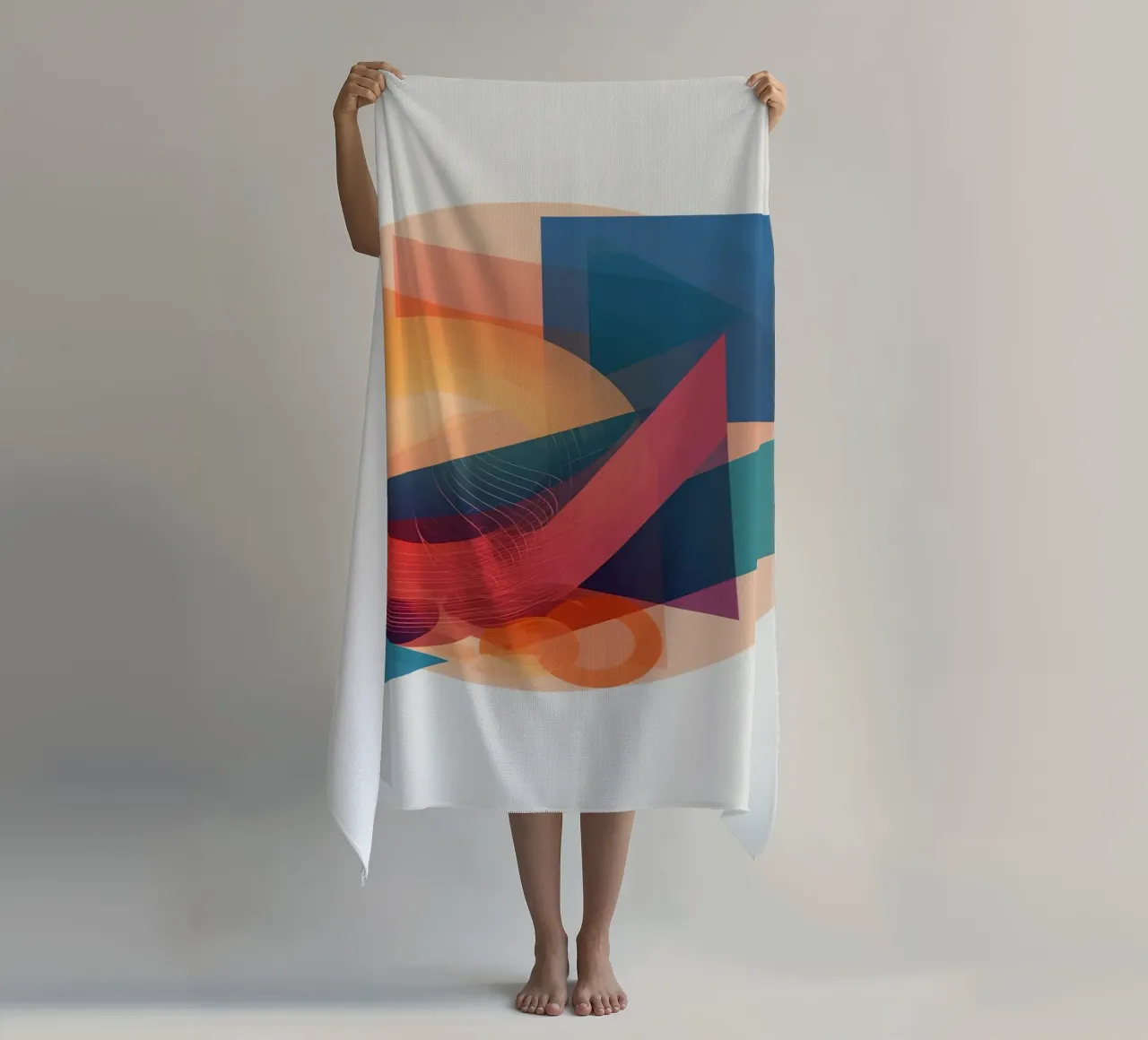 Abstract Geometric Composition with Circles Squares & Triang beach towel by DesignDoodle
