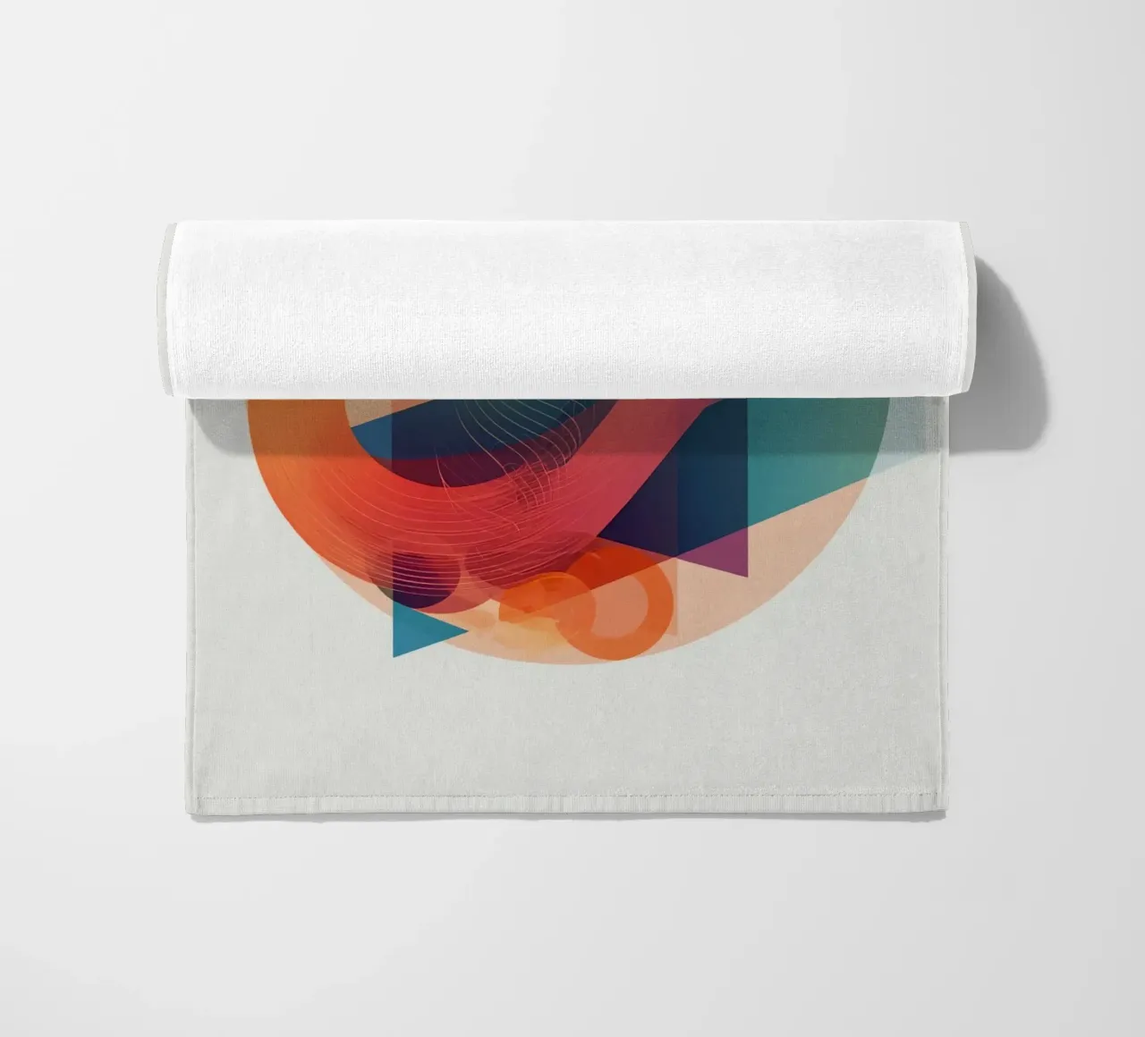 Abstract Geometric Composition with Circles Squares & Triang beach towel by DesignDoodle