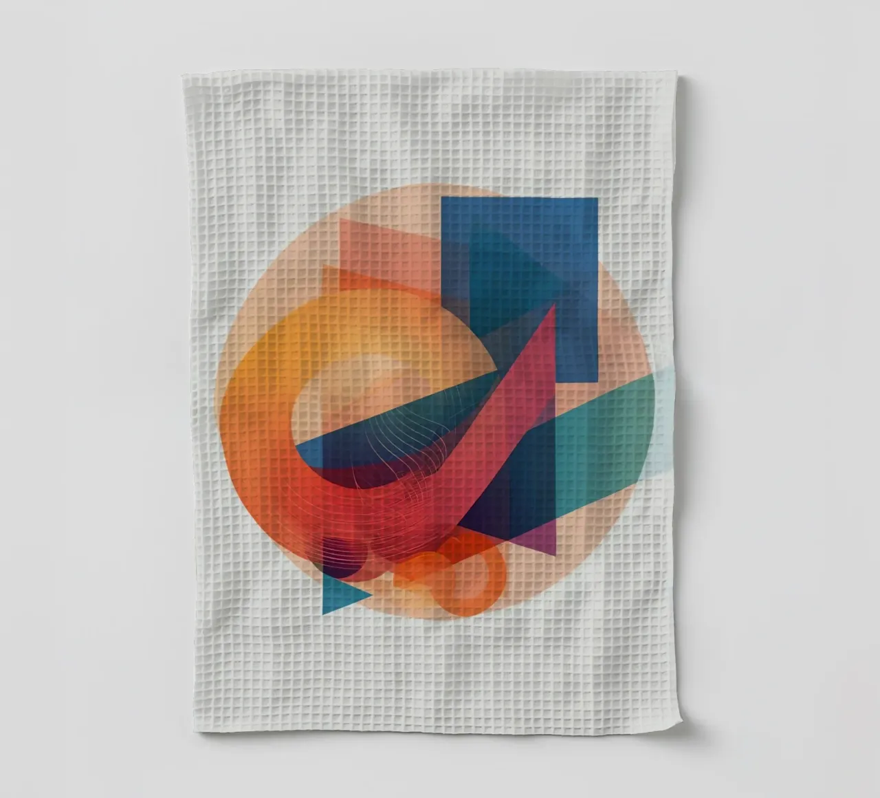 Abstract Geometric Composition with Circles Squares & Triang tea towel by DesignDoodle