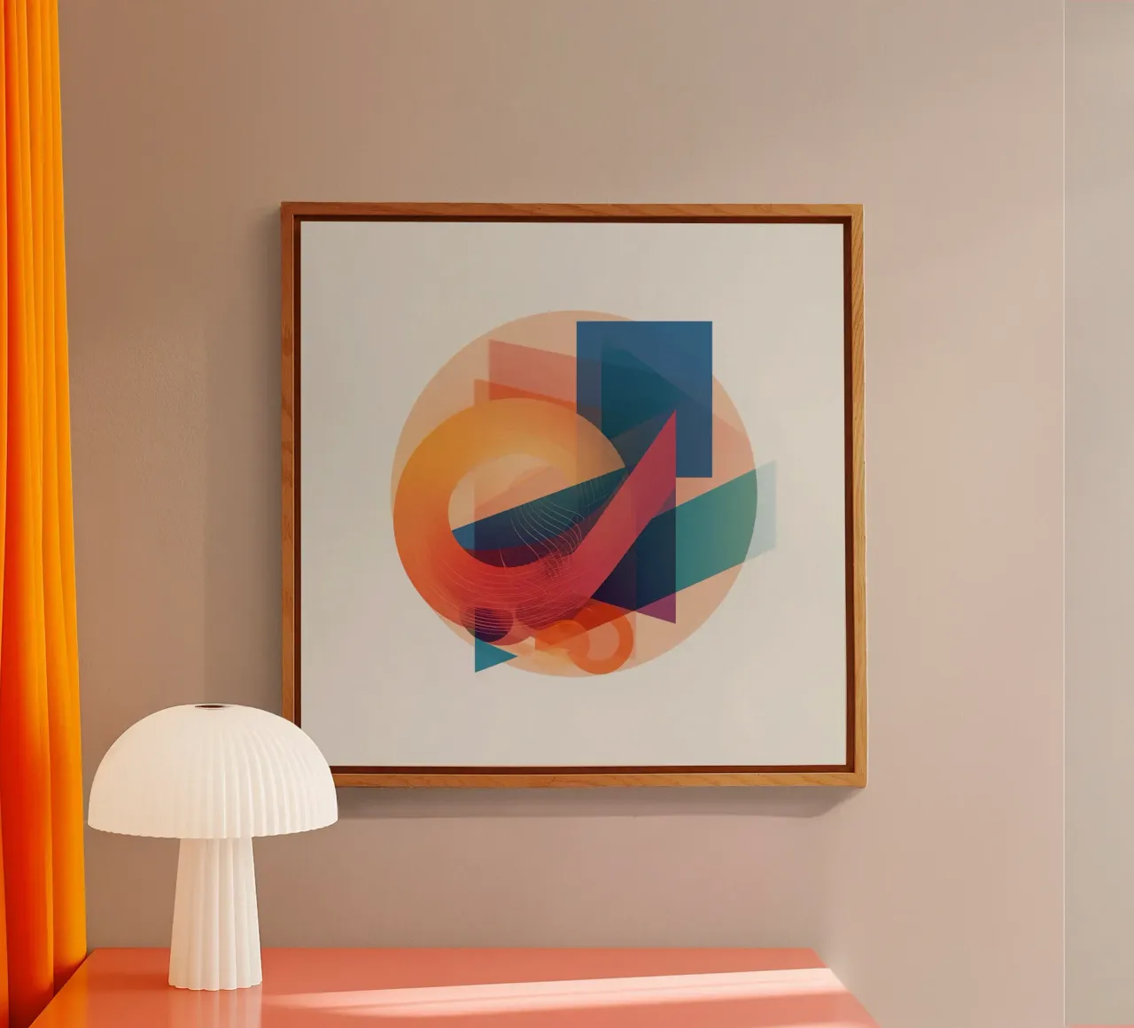 Composición geométrica abstracta con círculos, cuadrados y triángulos metacrilato de DesignDoodle
