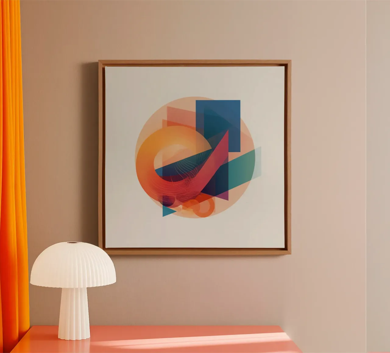 Composizione geometrica astratta con cerchi, quadrati e triangoli tela con Cornice a cassetta da DesignDoodle