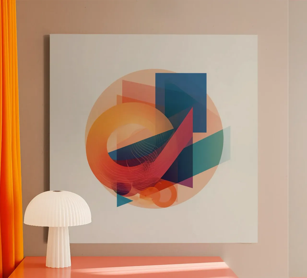 Composizione geometrica astratta con cerchi, quadrati e triangoli tela con Cornice a cassetta da DesignDoodle