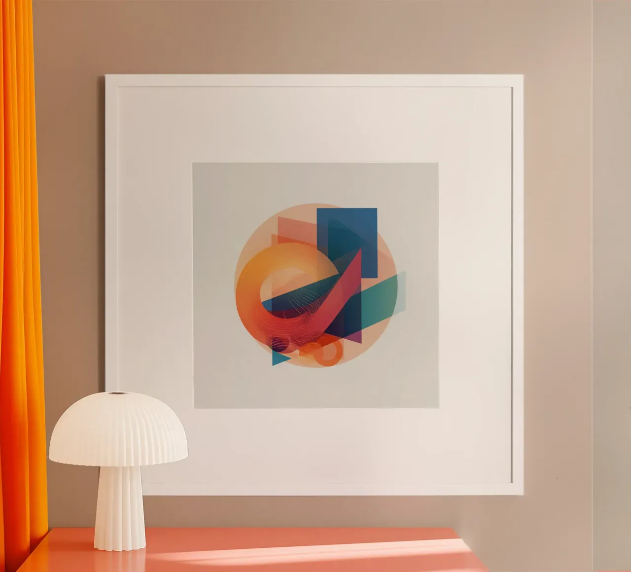 Composizione geometrica astratta con cerchi, quadrati e triangoli poster con telaio in plastica da DesignDoodle