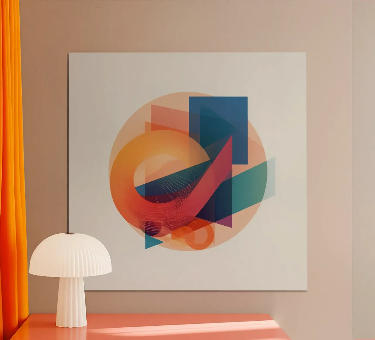 Composizione geometrica astratta con cerchi, quadrati e triangoli poster con telaio in plastica da DesignDoodle