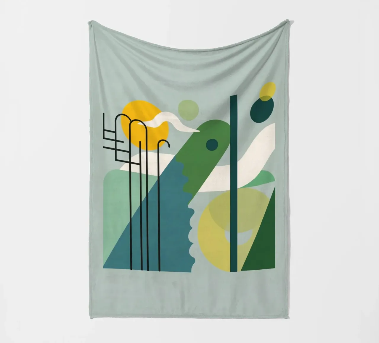 Composizione geometrica astratta con scala e arte circolare coperta in pile da DesignDoodle