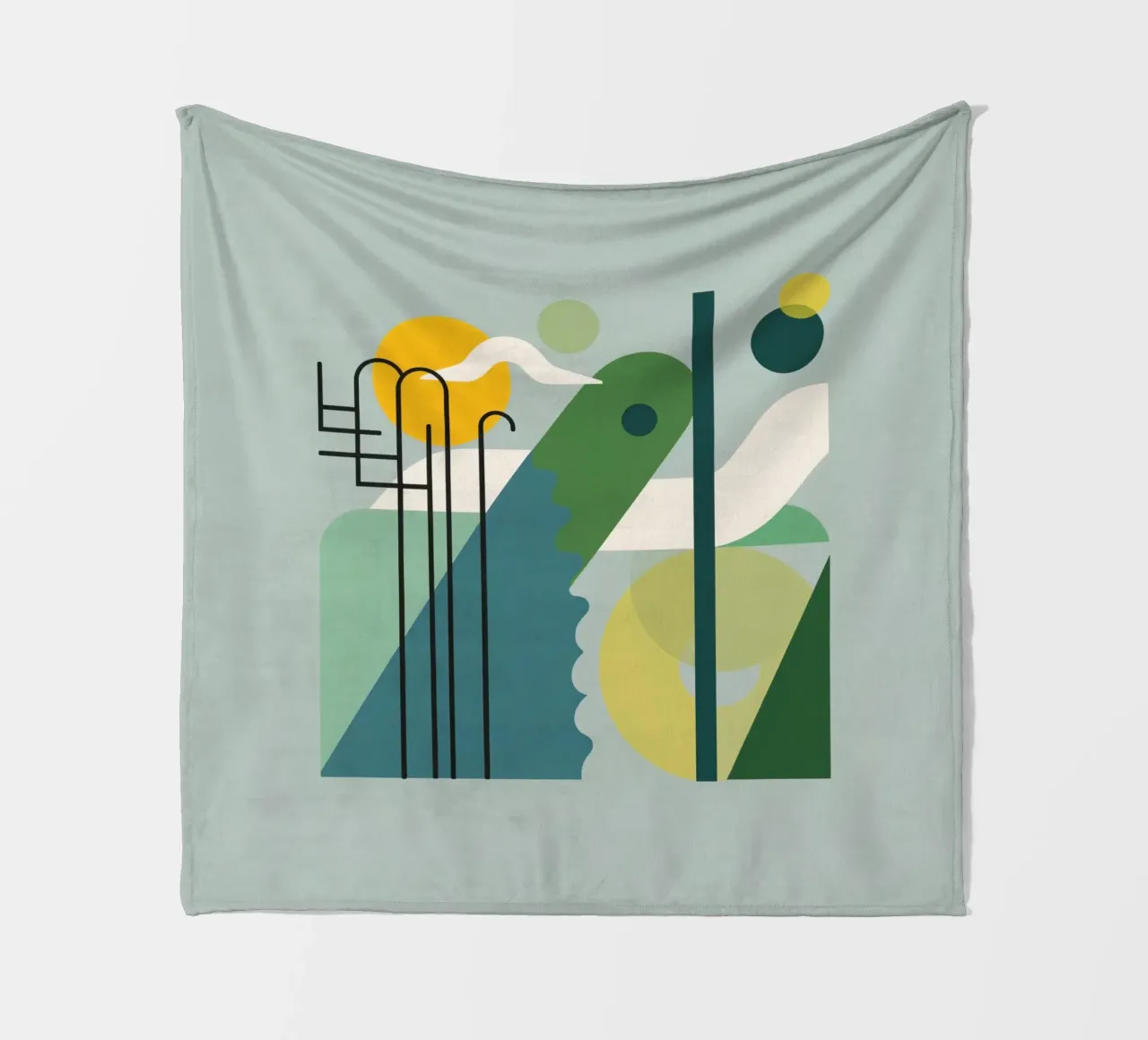 Composizione geometrica astratta con scala e arte circolare coperta in pile da DesignDoodle