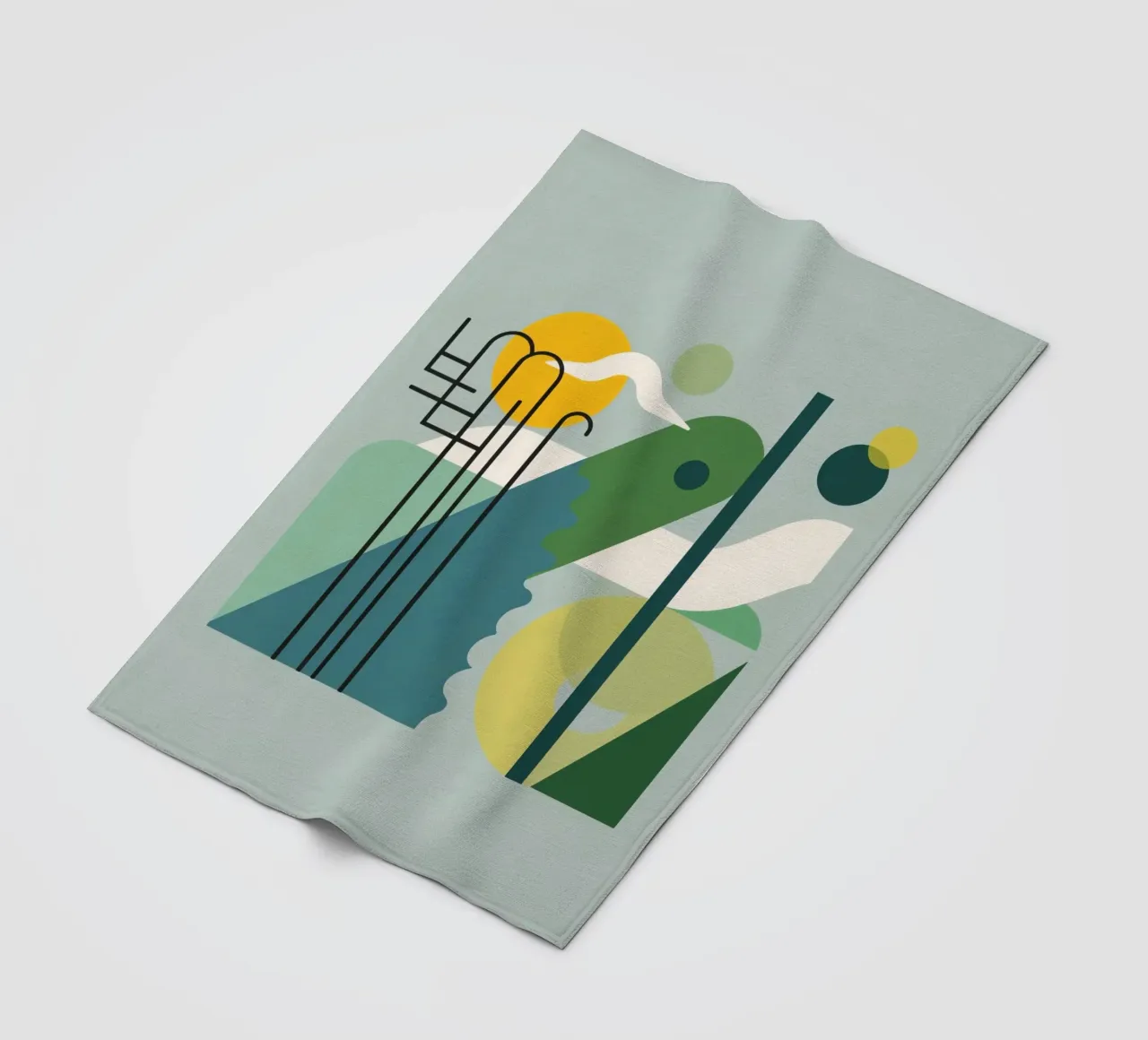 Composizione geometrica astratta con scala e arte circolare coperta in pile da DesignDoodle