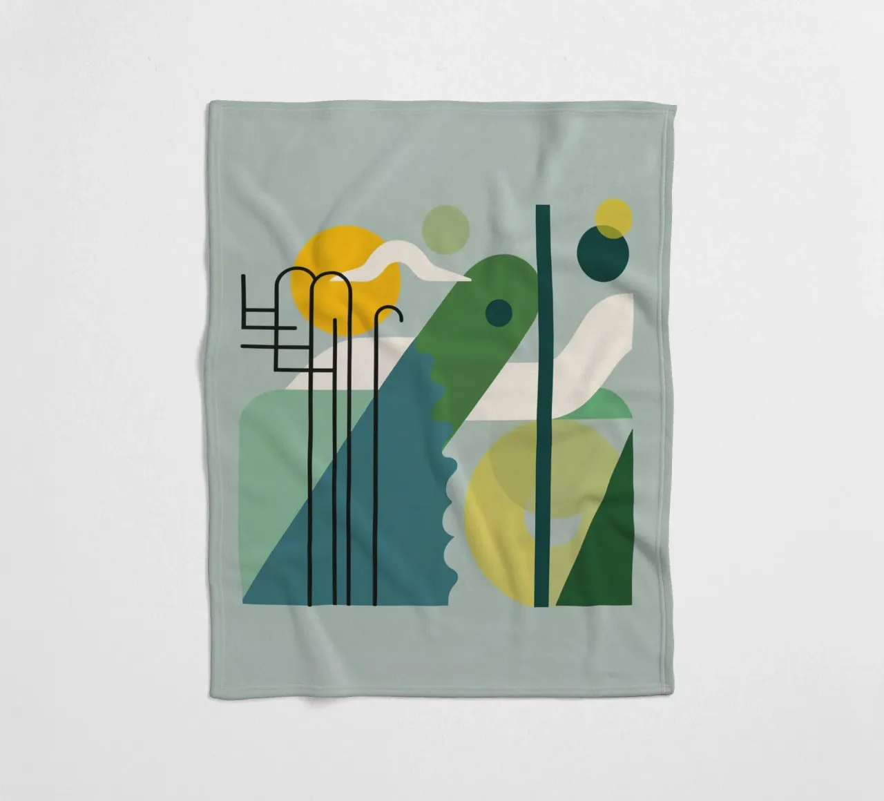 Composizione geometrica astratta con scala e arte circolare coperta in pile da DesignDoodle
