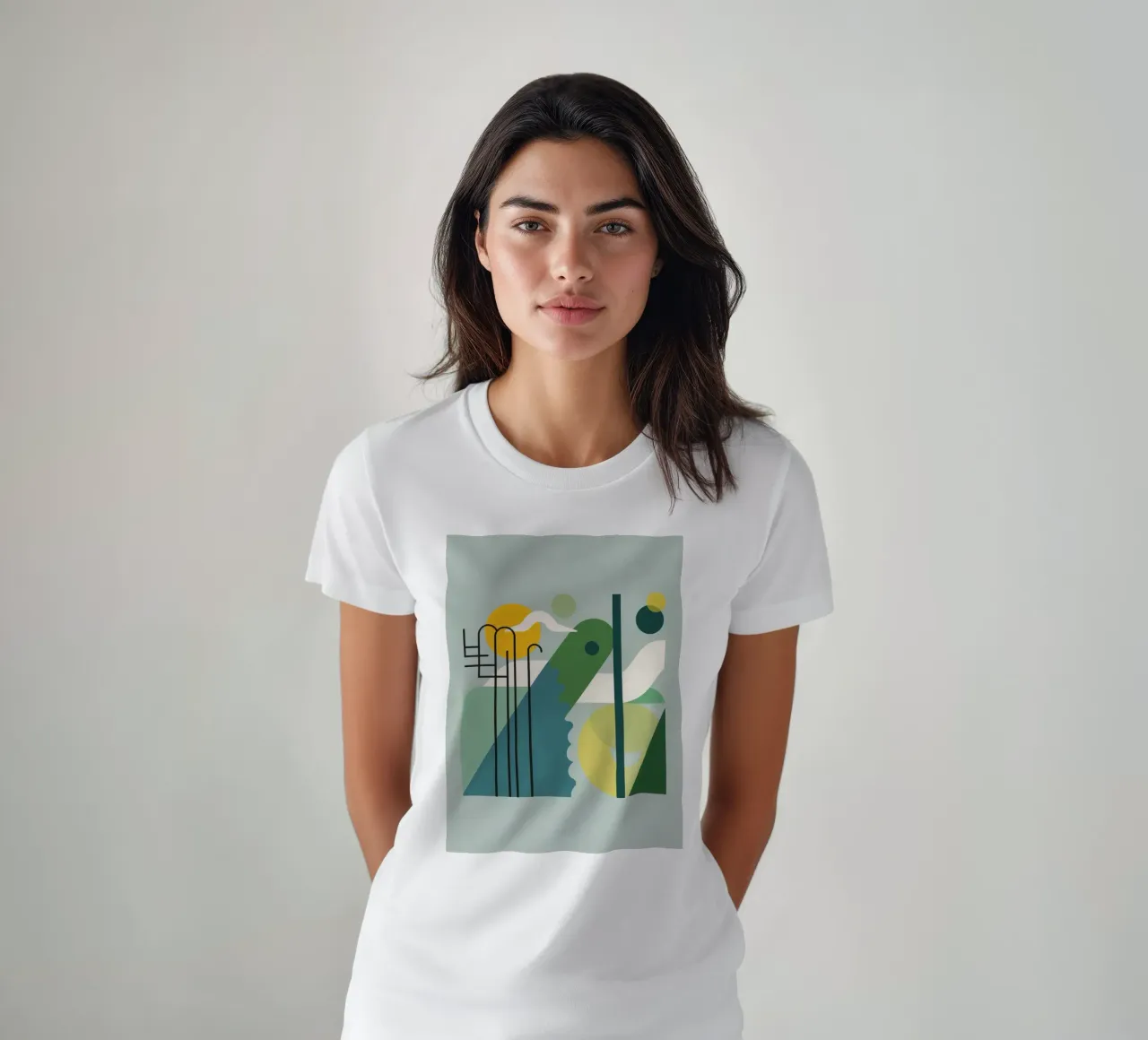 Composizione geometrica astratta con scala e arte circolare t-shirt da DesignDoodle