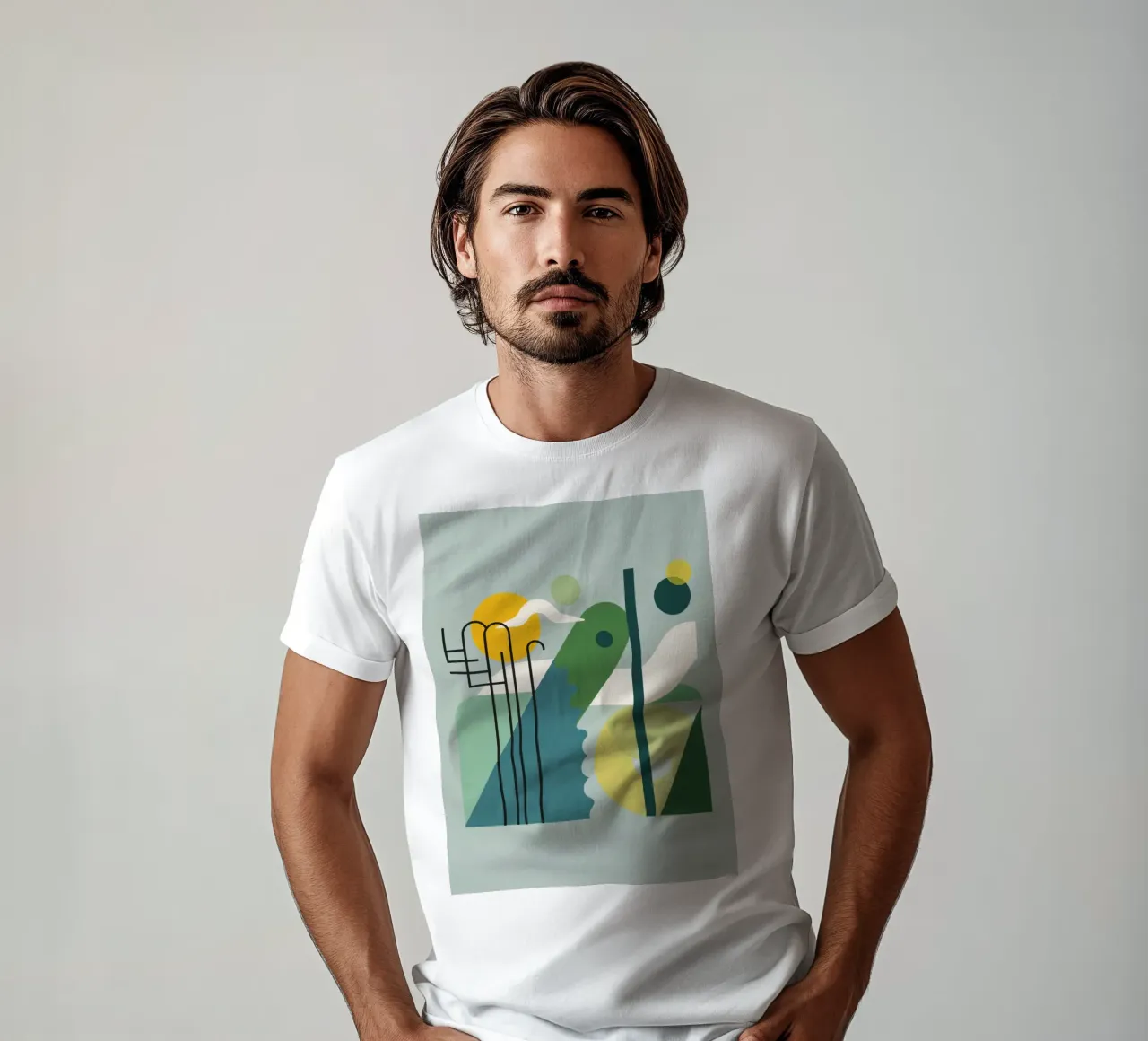 Composizione geometrica astratta con scala e arte circolare t-shirt da DesignDoodle