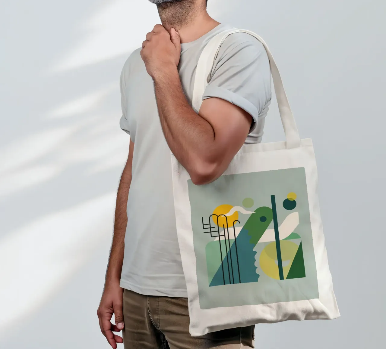Composizione geometrica astratta con scala e arte circolare borsa in juta da DesignDoodle