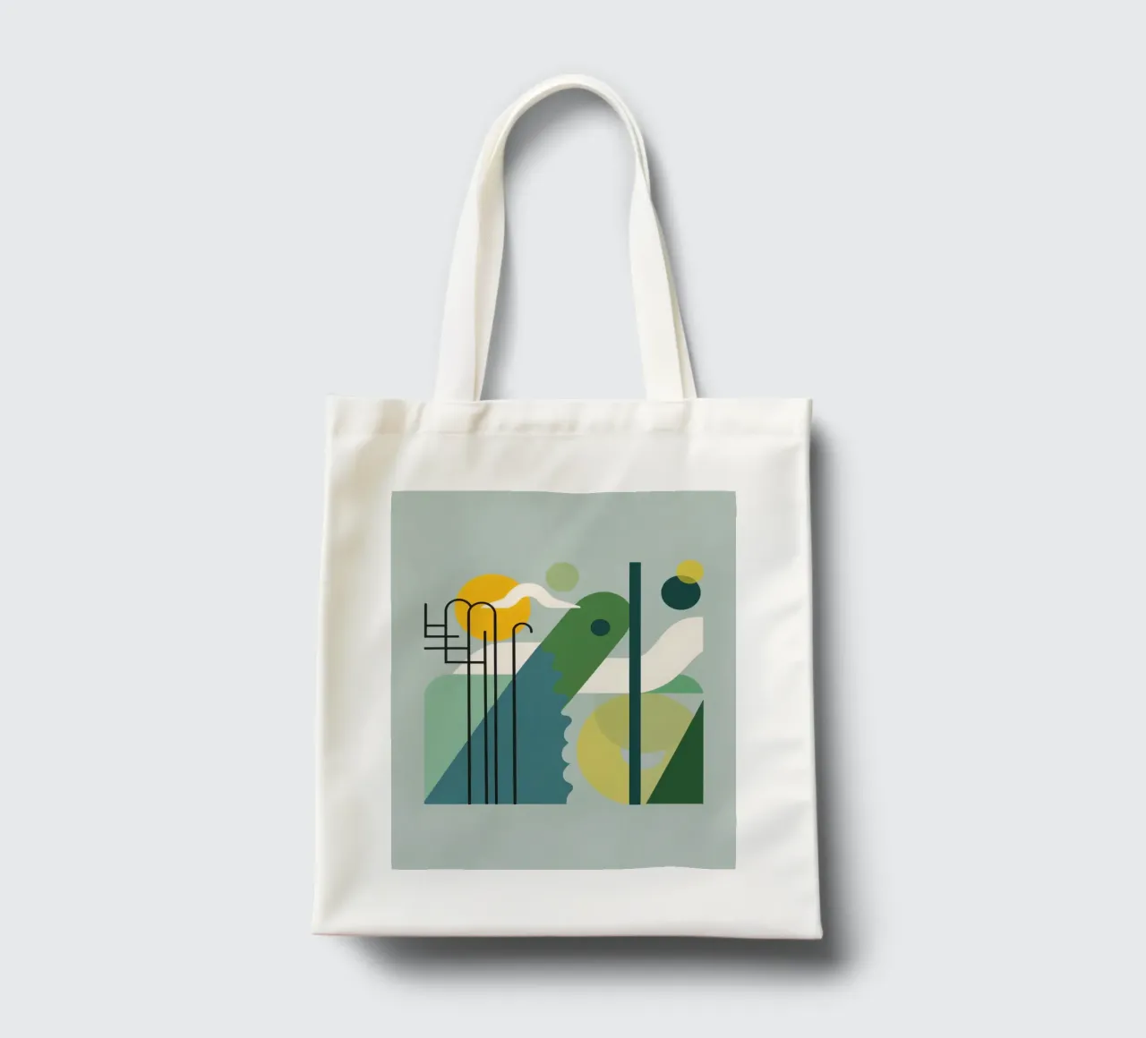 Composizione geometrica astratta con scala e arte circolare borsa in juta da DesignDoodle