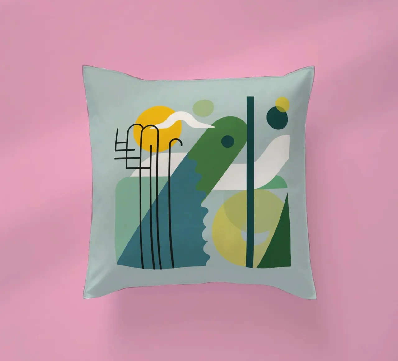 Abstract Geometric Composition with Ladder and Circular Art decorative cushion by DesignDoodle