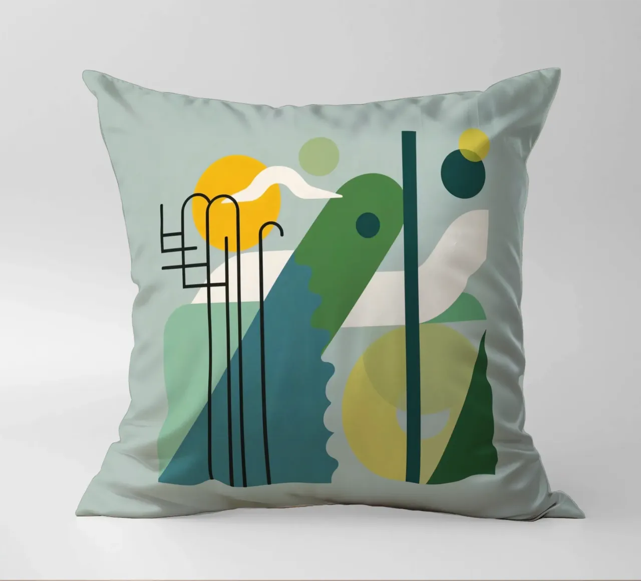 Abstract Geometric Composition with Ladder and Circular Art decorative cushion by DesignDoodle
