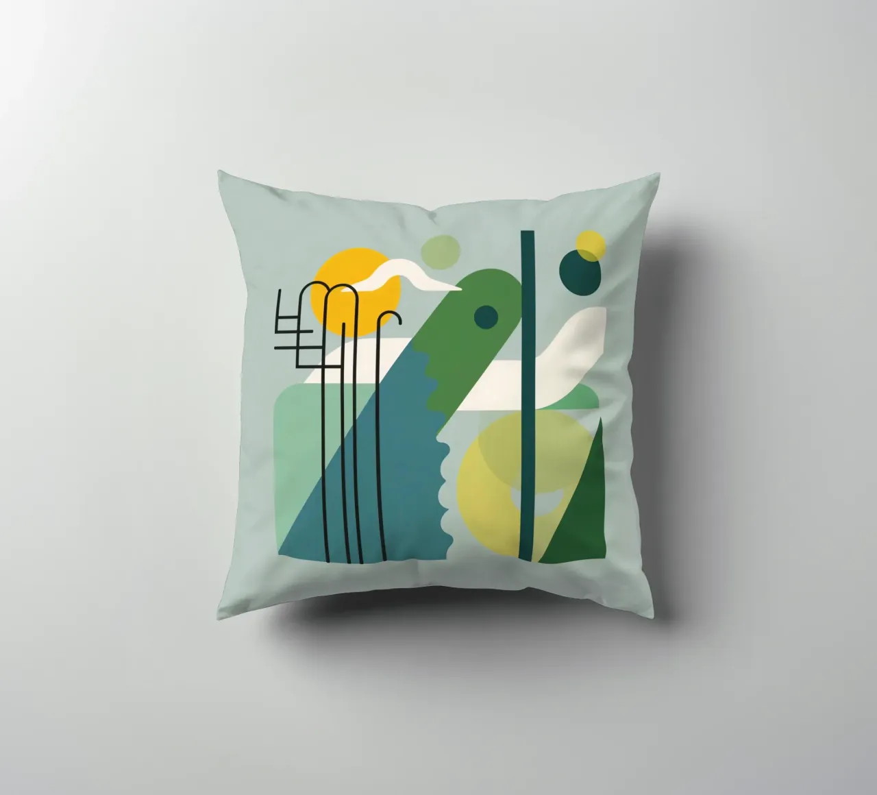 Abstract Geometric Composition with Ladder and Circular Art decorative cushion by DesignDoodle