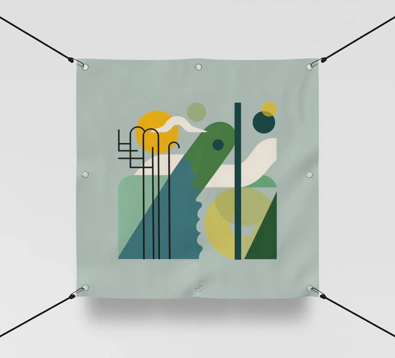Composizione geometrica astratta con scala e arte circolare telo in pvc da DesignDoodle