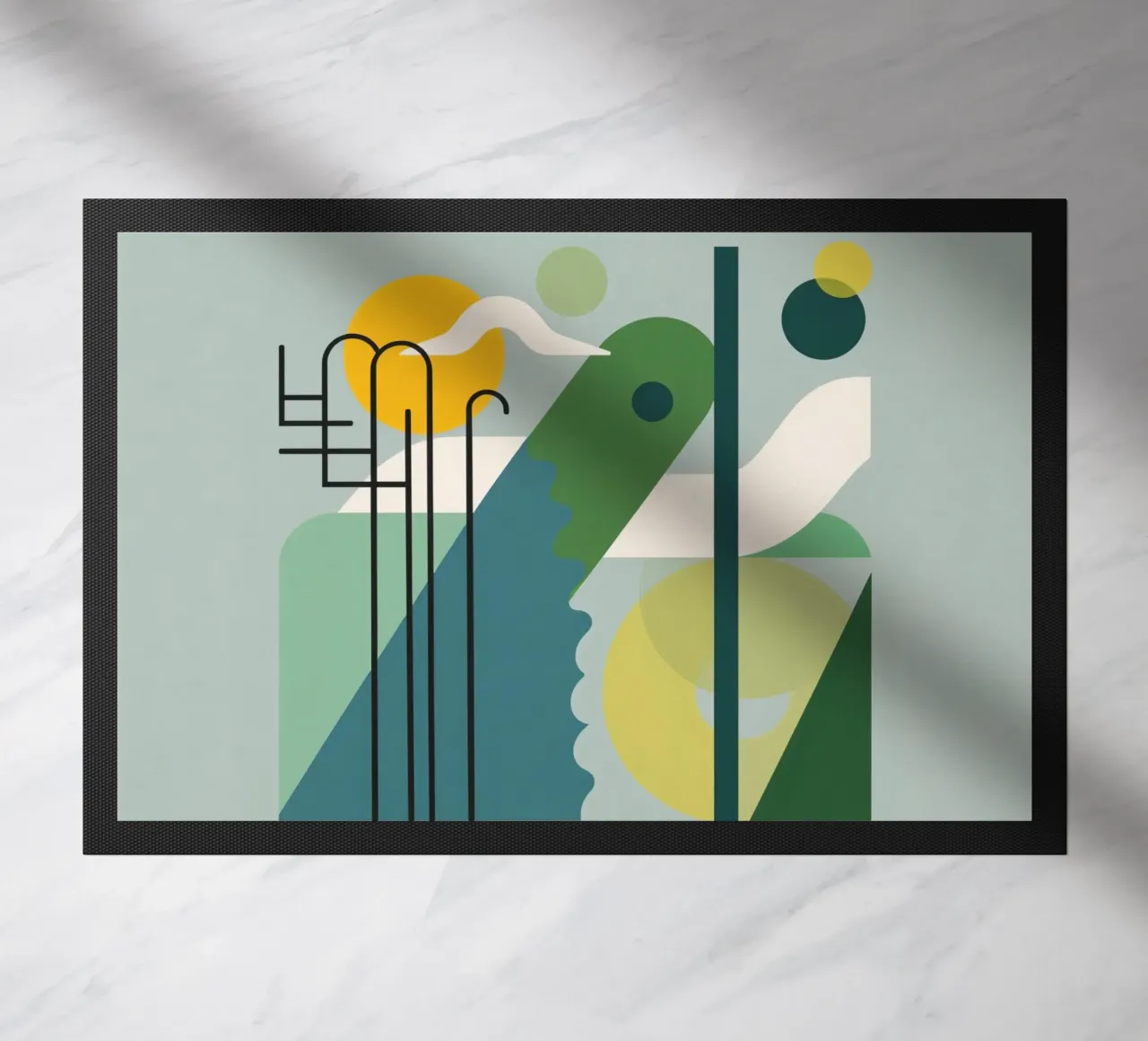 Composizione geometrica astratta con scala e arte circolare zerbino da DesignDoodle
